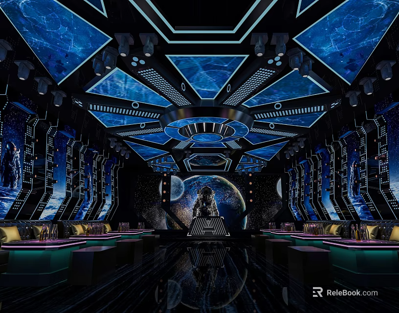 Starry Sky Themed KTV Lounge With Blue Hi Tech Lighting Sofas And Stage 3d model