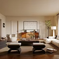 Modern Living Room Interior With White Sofa Wooden Coffee Table Decorative Art And Floor Lamp