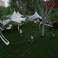 Scenic Park Landscape With Lake Curved Walkways Lush Trees And Green Lawns