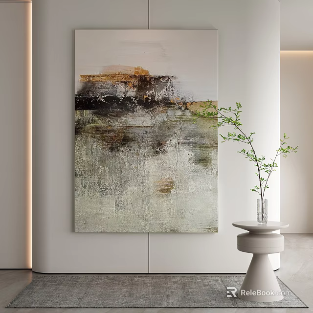 Abstract Artwork In Modern Interior With Side Table And Plant 3d model