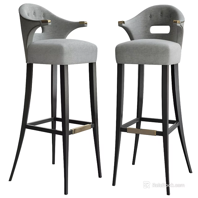 Modern Bar Stools With Grey Upholstered Seats And Black Metal Frames 3d model 