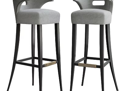Modern Bar Stools With Grey Upholstered Seats And Black Metal Frames 3d model