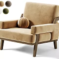 Beige Upholstered Armchair with Wooden Armrests Legs and Multiple Color Options