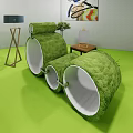 Green Velvet Lounge Chair In Vibrant Green Room With Decorative Painting Chandelier And Potted Plant