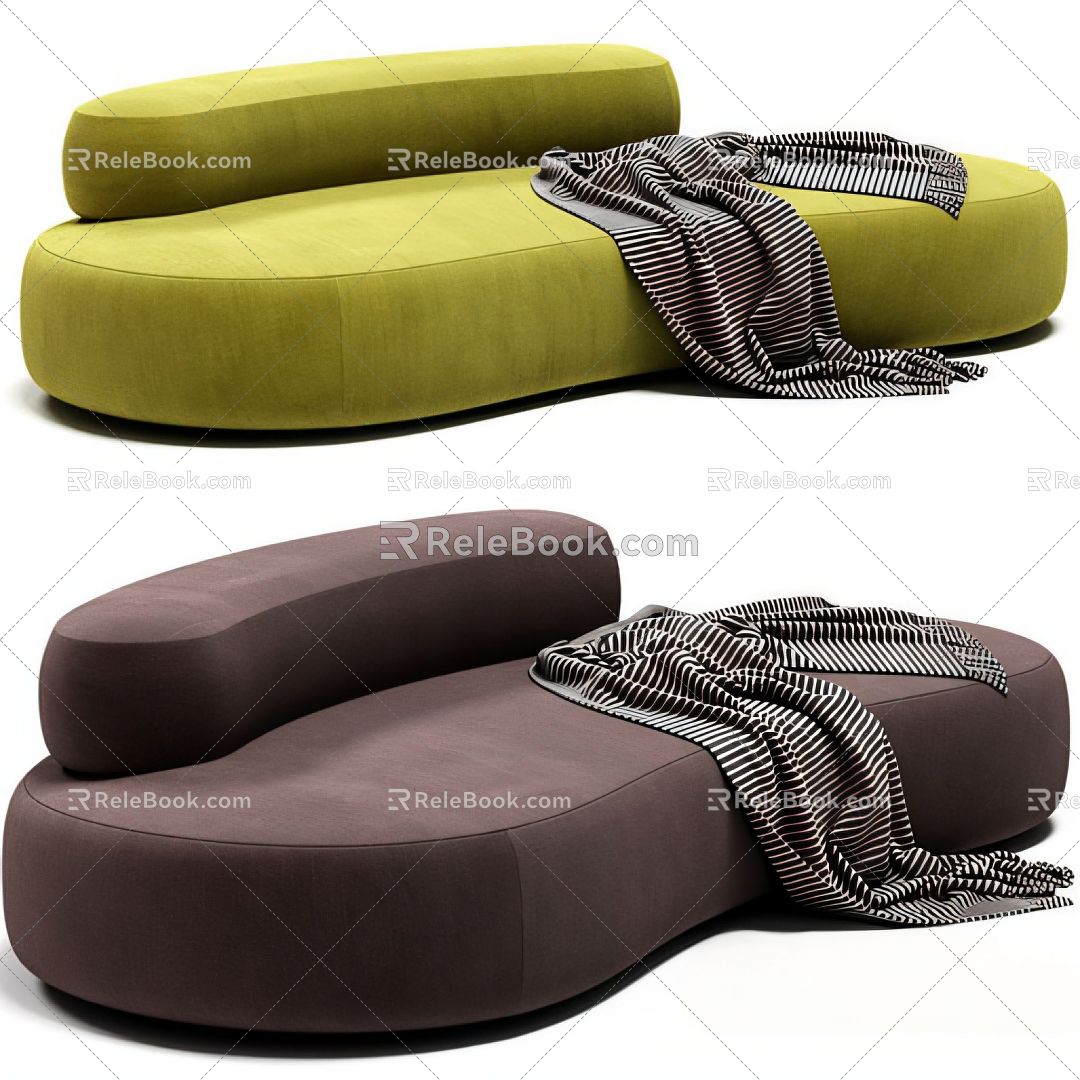 Cream wind shaped sofa flannel sofa 3d model