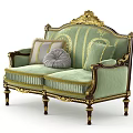 Light Green Multi Seat Sofa With Ornate Golden Carvings And Plush Pillows