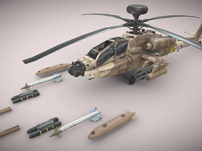 Military Attack Helicopter With Camouflage Paint Rotor System And Armaments Including Missiles Bombs 3d model