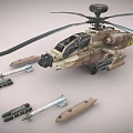 Military Attack Helicopter With Camouflage Paint Rotor System And Armaments Including Missiles Bombs
