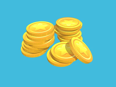 Stacked Shiny Gold Coins With Star Design On Blue Background 3d model