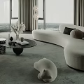 Modern Luxury Living Room With Soft Upholstered Armchairs Art Decor And Floor To Ceiling Windows