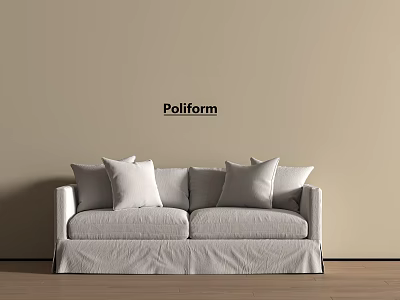 Light Toned Two Seater Sofa With Cushions On Beige Wall Wooden Floor 3d model