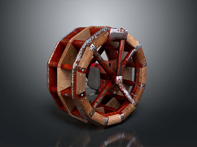Industrial Wooden And Metal Wheel Mechanical Equipment With Structural Framework 3d model