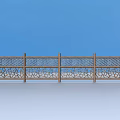 Wooden Garden Railing Design With Intricate Carved Patterns Against Blue Background