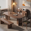 Home Furnishing Restaurant Solid Wood Dining Table and Chair Combination Solid Wood Dining Chair Six-seat Low Stool Solid Wood Sideboard 3d model