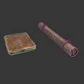Vintage Leather Bound Old Notebook And Rolled Scroll Tied With String