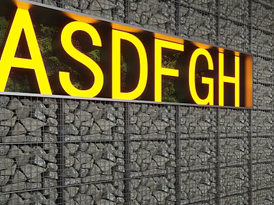 Stone And Wire Mesh Background Wall With Bright Yellow Neon Sign Lettering 3d model