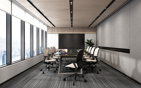 Modern Meeting Room Meeting Table and Chair Office Chair Roller Blind Carpet 3d model