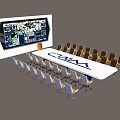 Modern Conference Table With VMC Logo Orange White Chairs And Large Display Screen