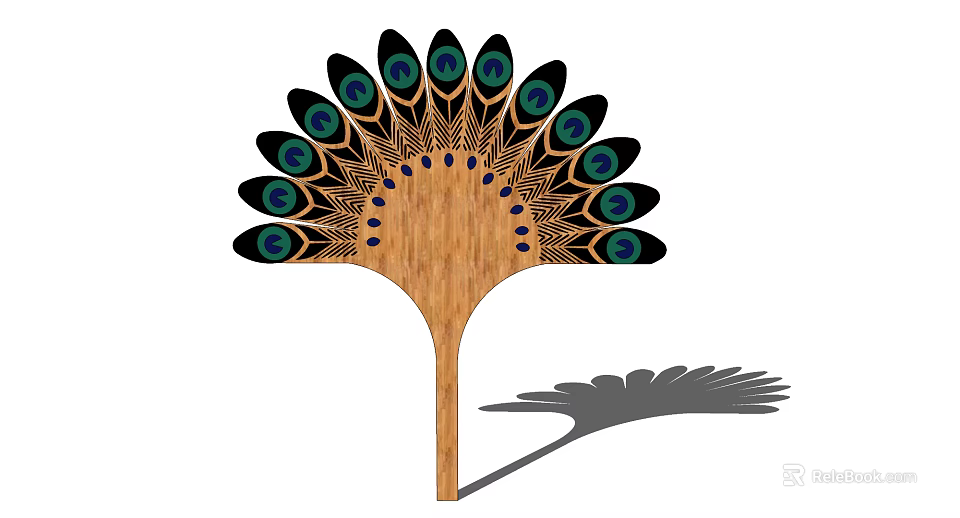 Decorative Peacock Feather Wooden Wall Decoration With Green Blue Eye Patterns 3d model 