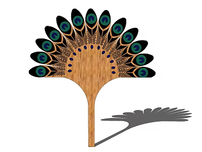 Decorative Peacock Feather Wooden Wall Decoration With Green Blue Eye Patterns 3d model