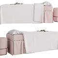 Elegant Massage Bed With White Sheet Pillow Blanket Pink Round Stool And Flower