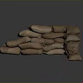 Stacked Hessian Sandbags Forming Curved Arch Structure On Reflective Surface