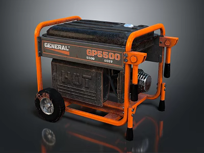 General GP5500 Generator with Orange Frame Black Body and Portable Wheeled Design 3d model