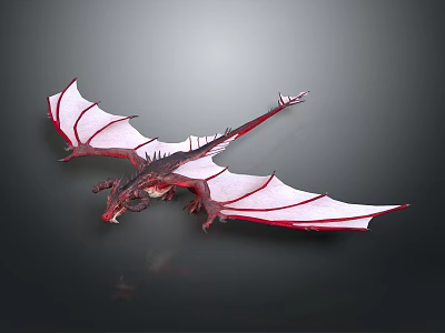 Fantasy Red Dragon Model with White Wings Detailed Scales and Flying Pose 3d model