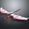 Fantasy Red Dragon Model with White Wings Detailed Scales and Flying Pose
