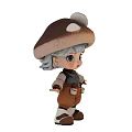 Cute Game and Movie Character With Big Mushroom Hat Gray Curly Hair Brown Pants