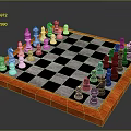 Classic Chessboard With Black White Squares And Orange Frame With Chess Pieces