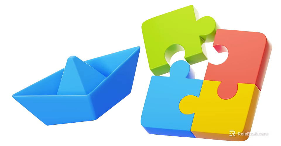 Colorful Building Blocks With Puzzle Pieces And Boat Shape In Different Colors For Kids Play 3d model 