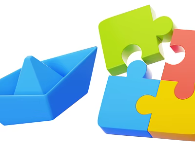 Colorful Building Blocks With Puzzle Pieces And Boat Shape In Different Colors For Kids Play 3d model
