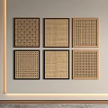 Six Decorative Wall Panels with Woven Textures and Wooden Frames in Minimalist Design