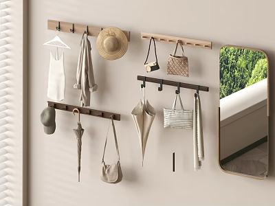 Wall Mounted Hanging Rack With Hats Bags Umbrella Clothes For Indoor Home Storage 3d model