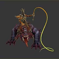 Armored Character Riding Purple Spiked Fanged Multi Clawed Creature With Yellow Whip