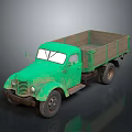 Vintage Green Truck With Open Cargo Bed And Worn Exterior Appearance