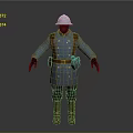 Game Movie Character In Blue Uniform Standing With Helmet And Brown Belt Gear
