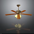 Electric Ceiling Fan With Wooden Blades Metal Base And Home Lighting Design