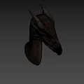 Game Fantasy Character Black Dragon Head With Glowing Eyes Horns And Scaly Texture