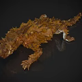 Spiky Reptile With Rough Textured Skin And Brown Yellow Color On Black Reflective Background