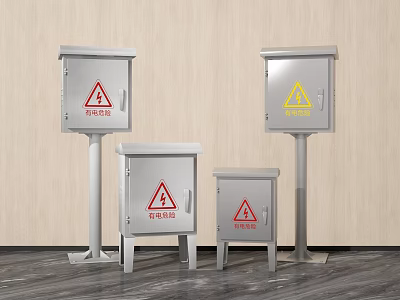 Public Facility Metal Electrical Distribution Boxes Featuring Warning Signs Setup 3d model