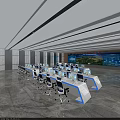 Modern Monitoring Room Interior With Workstations Computers Green Plants And Large Screens