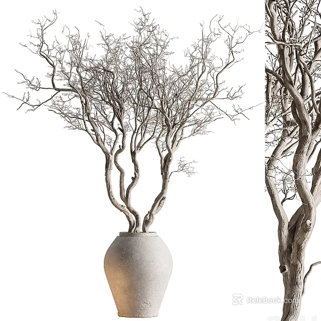 Minimalist White Vase Home Decor With Dried Branches And Natural Texture 3d model 