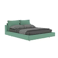 Modern Light Green Double Bed With Upholstered Headboard Dark Bedding And Metal Legs