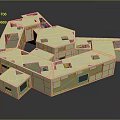 Cartoon Scene Of Modern White Cube Buildings With Connected Structures And Windows
