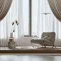 Modern Beige Curtains Design For Window With Elegant Chair And Decor