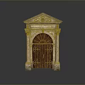 Classical Wooden Door Design With Stone Frame Pediment And Carved Details