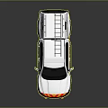 White Utility Truck With Orange Yellow Reflective Stripes And Roof Rack