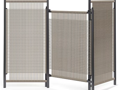 Modern Folding Room Divider With Black Frame And Beige Woven Panels 3d model